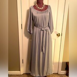 Bardot 3/4 sleeve off shoulder silver gray silky satin maxi dress Size 8